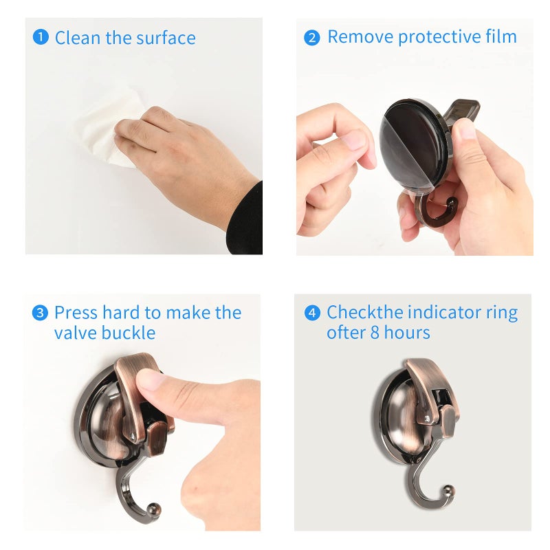 Khdrvok Wreath Cup Hook  Easy to Install and Remove  No Hole Punched  Bronze -Plated Plished Super Suction Hanger for Kitchen Bathroom and Restroom 2Pack - Image 2